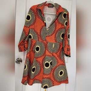 SHEIN Orange and Black Patterned Blouse